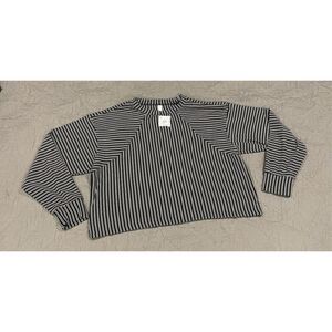 LC Couture Black and White Stripe Long Sleeve Crop New Small Oversized